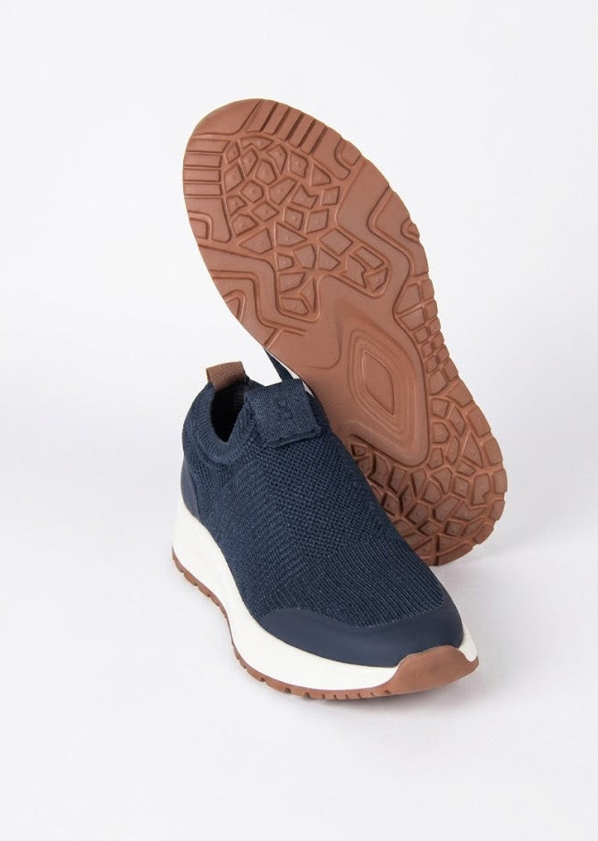 Knitted and Genuine Leather Loafers – Dark Blue