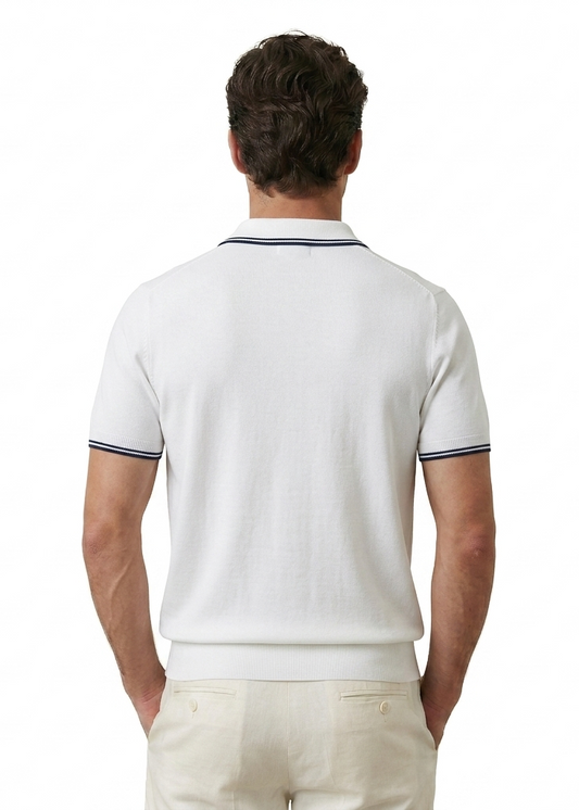 Zip-Up White Polo Shirt