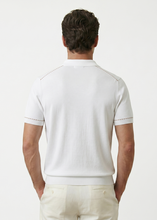 Buttoned Polo Shirt with Stitch Details