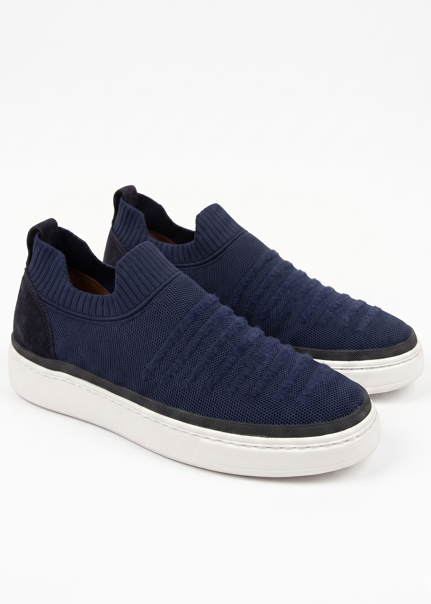 Blue Striped Knit Slip-On Sneakers