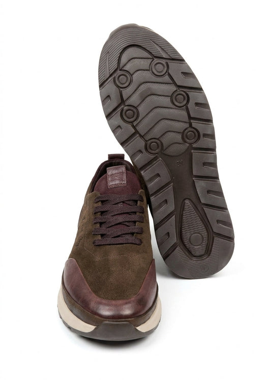 Brown Nubuck and Leather Men's Sports Shoes
