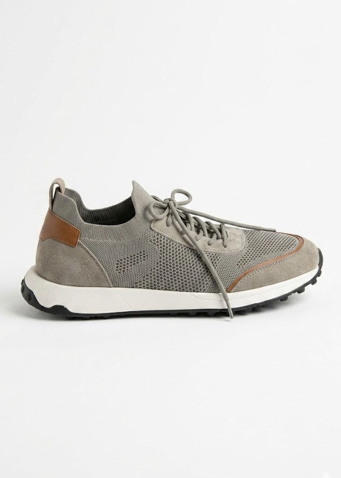Textile, Nubuck Men's Sneakers – Dark Khaki/Brown