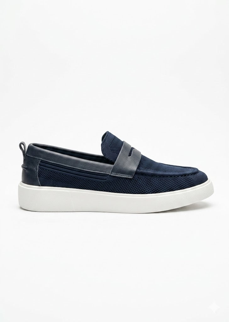 Knitted and Leather Men's Loafers – Dark Blue