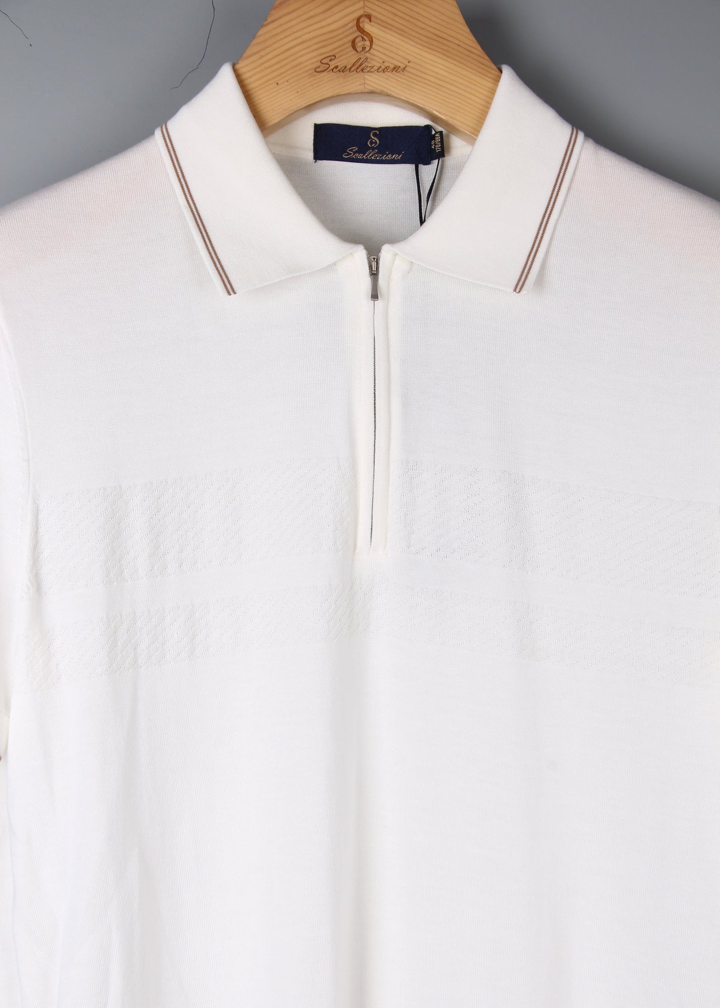 White Polo Shirt with Brown Line