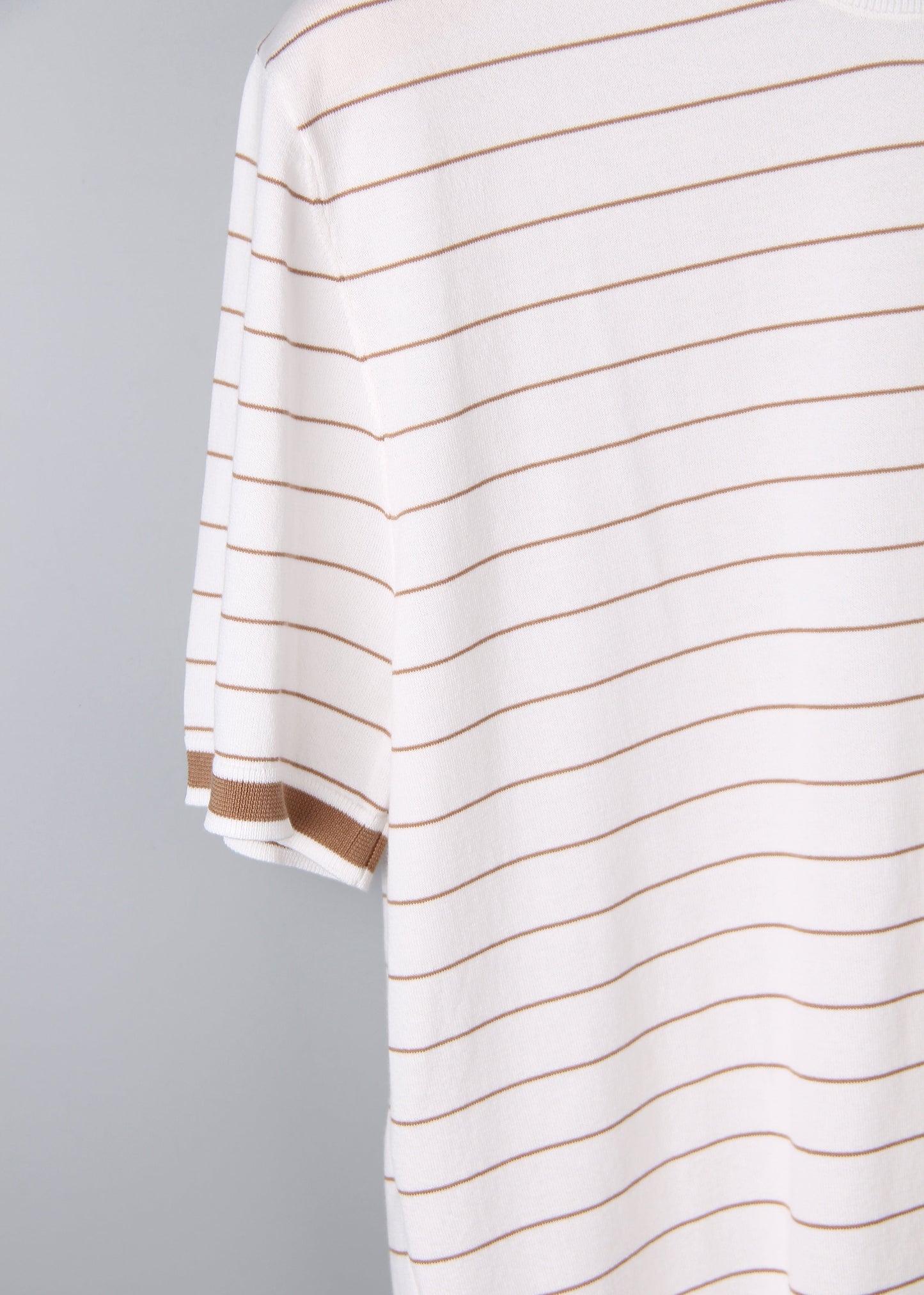 Brown Striped Silk/Cotton White T-Shirt