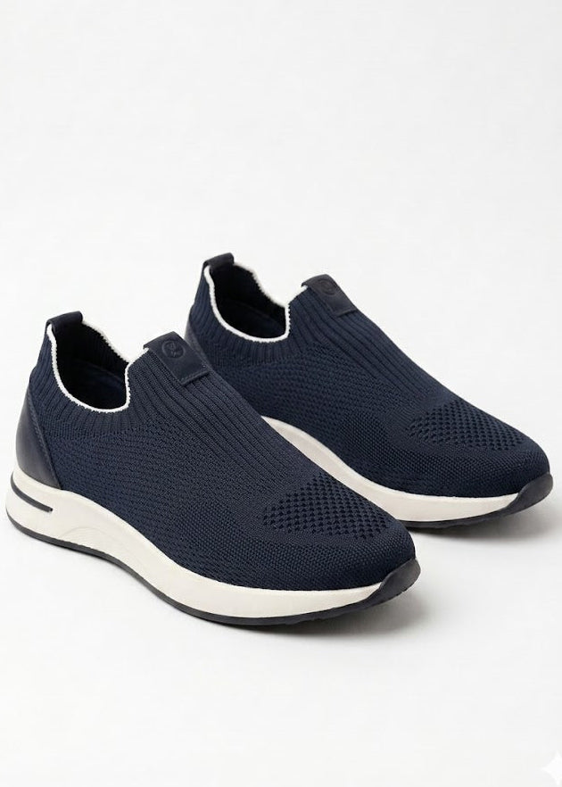 Navy Blue Fabric and Nubuck Combined Casual Shoes