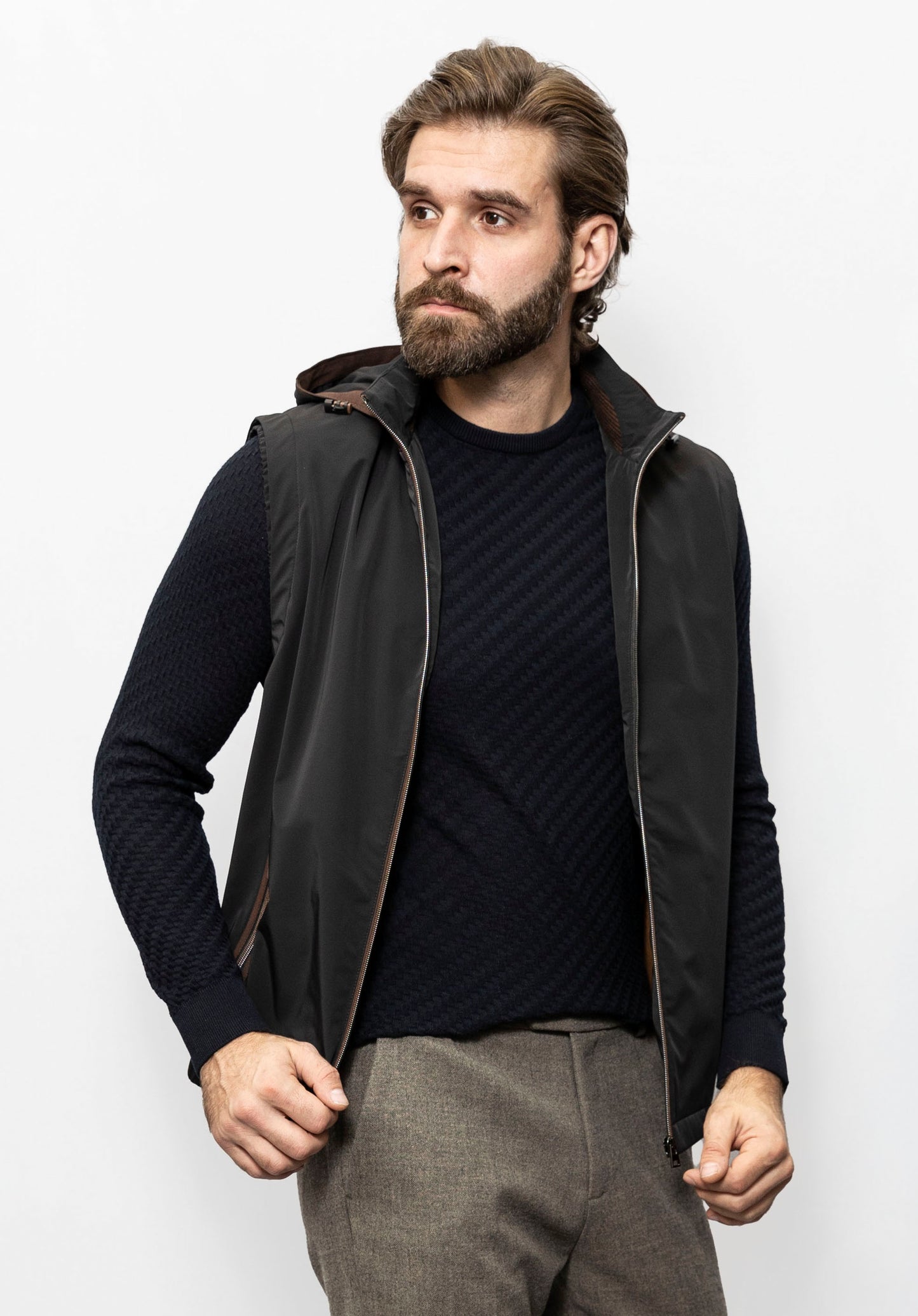 Black hooded vest