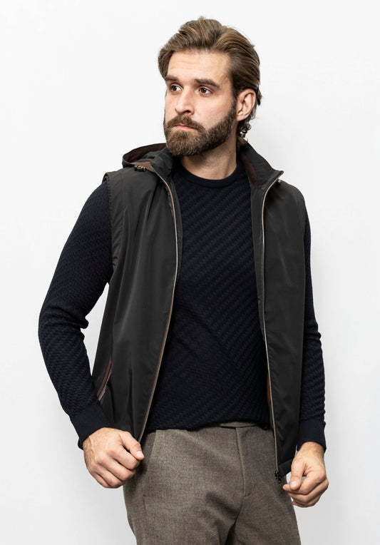Black hooded vest