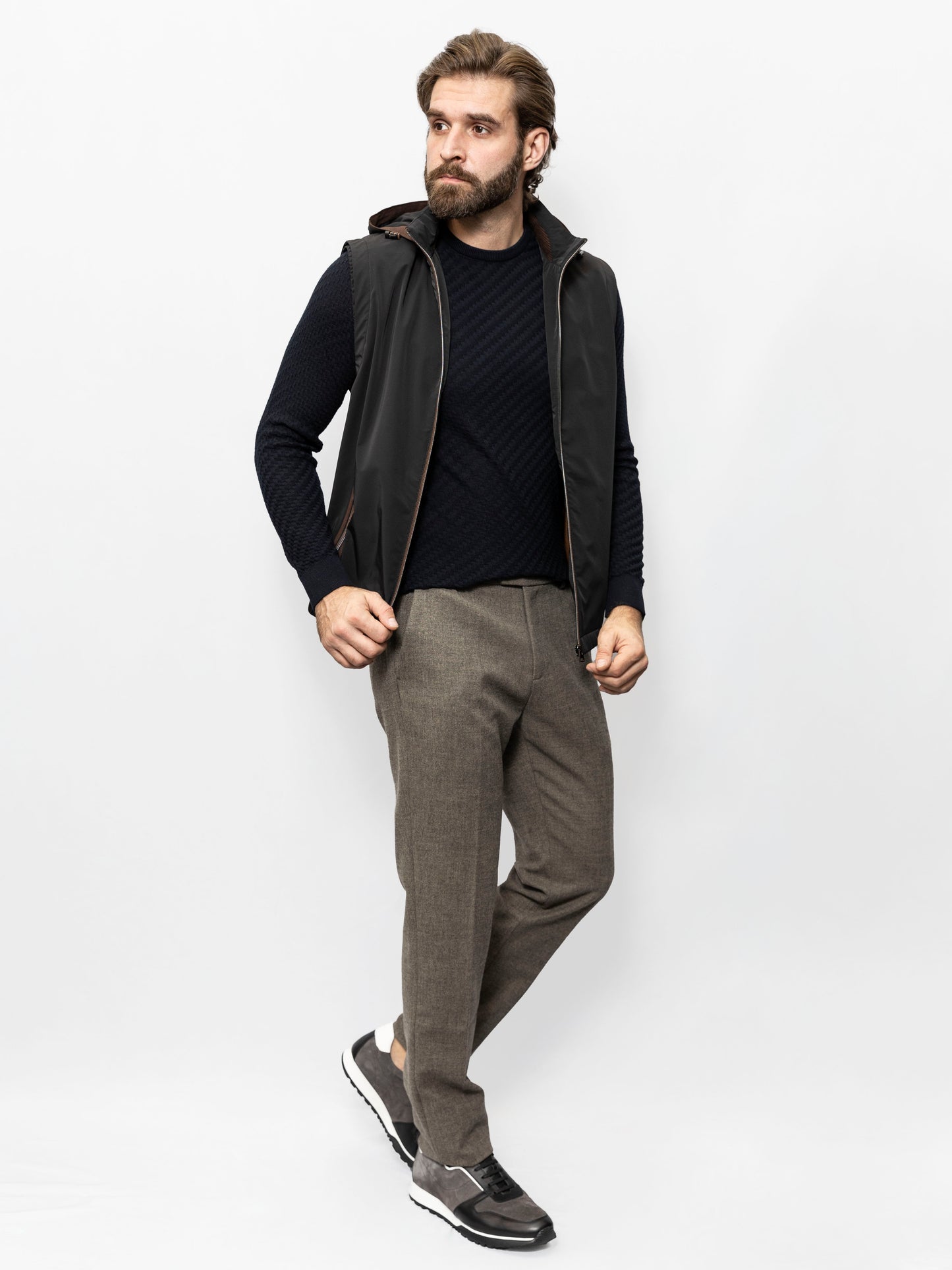 Black hooded vest
