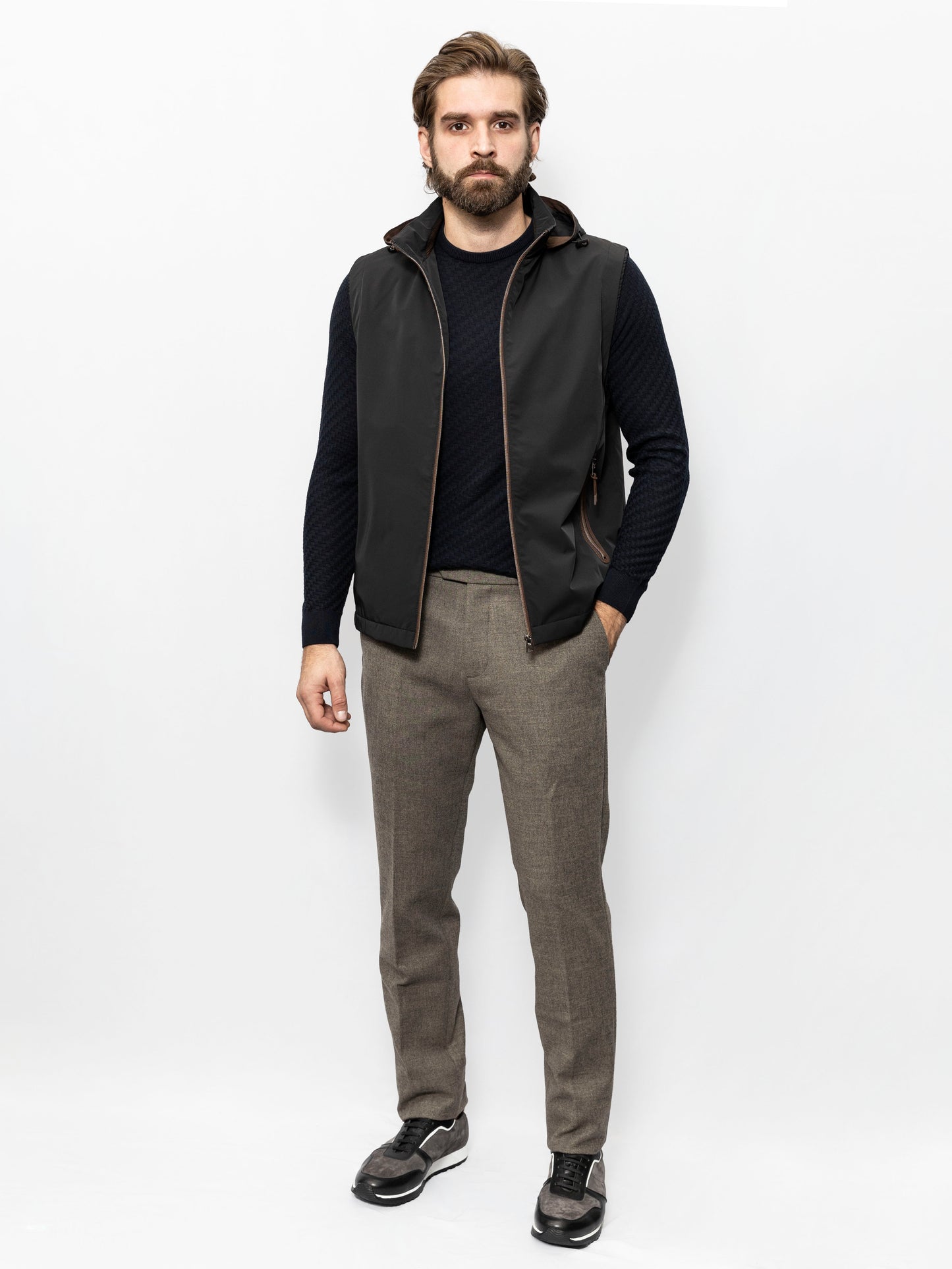 Black hooded vest