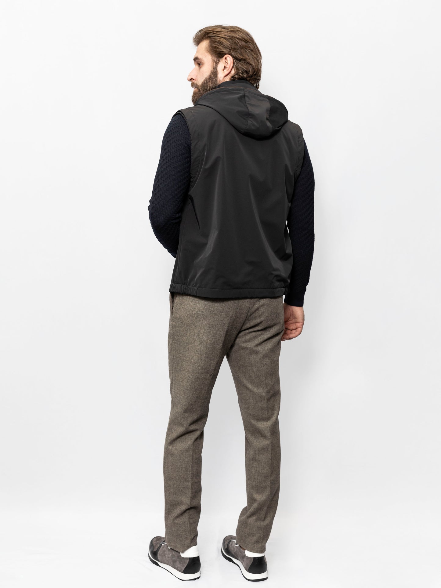 Black hooded vest