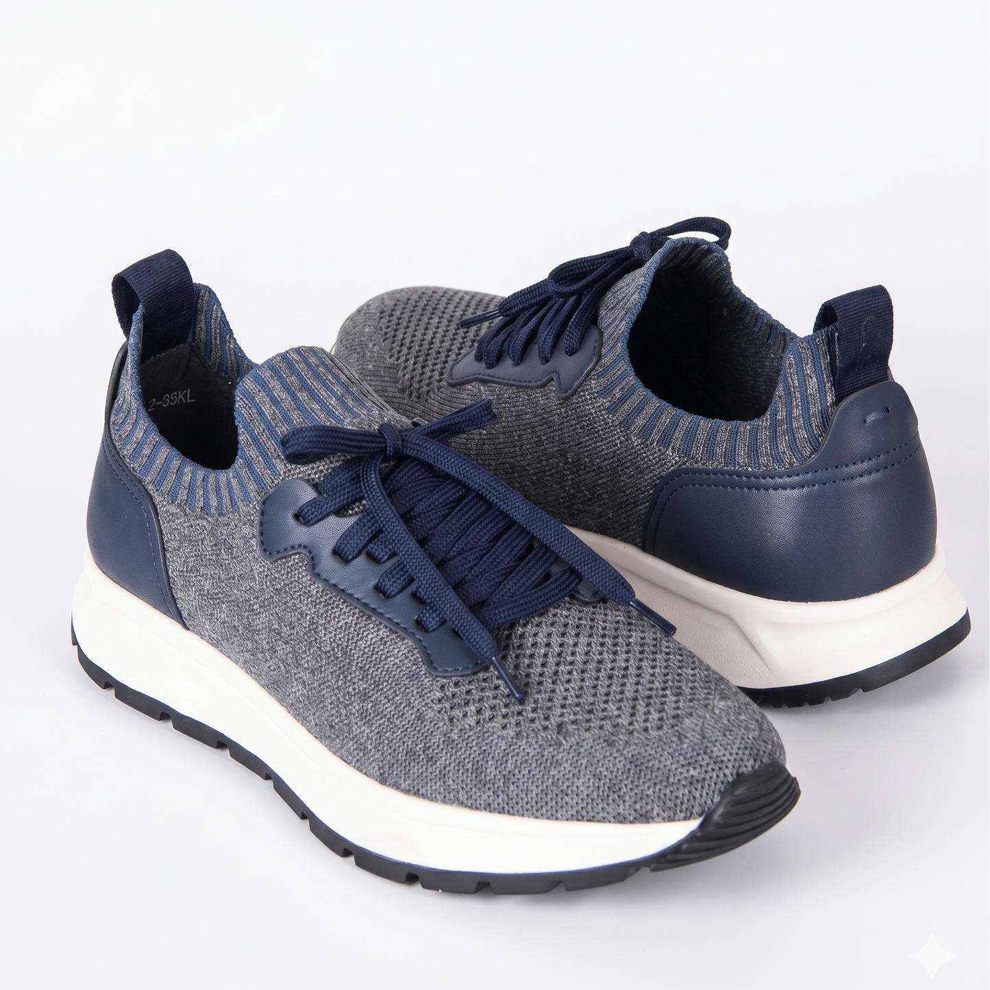 Knitted and Leather Sneakers – Grey/Dark Blue