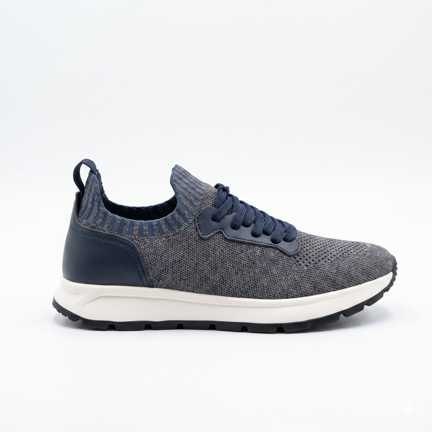 Knitted and Leather Sneakers – Grey/Dark Blue