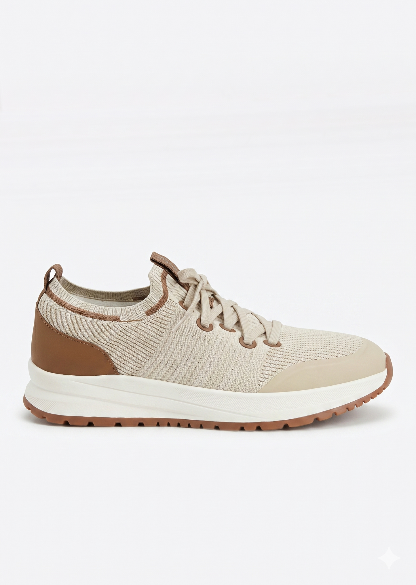 Knitted and Leather Sneakers – Beige/Brown
