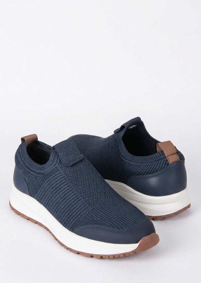 Knitted and Genuine Leather Loafers – Dark Blue