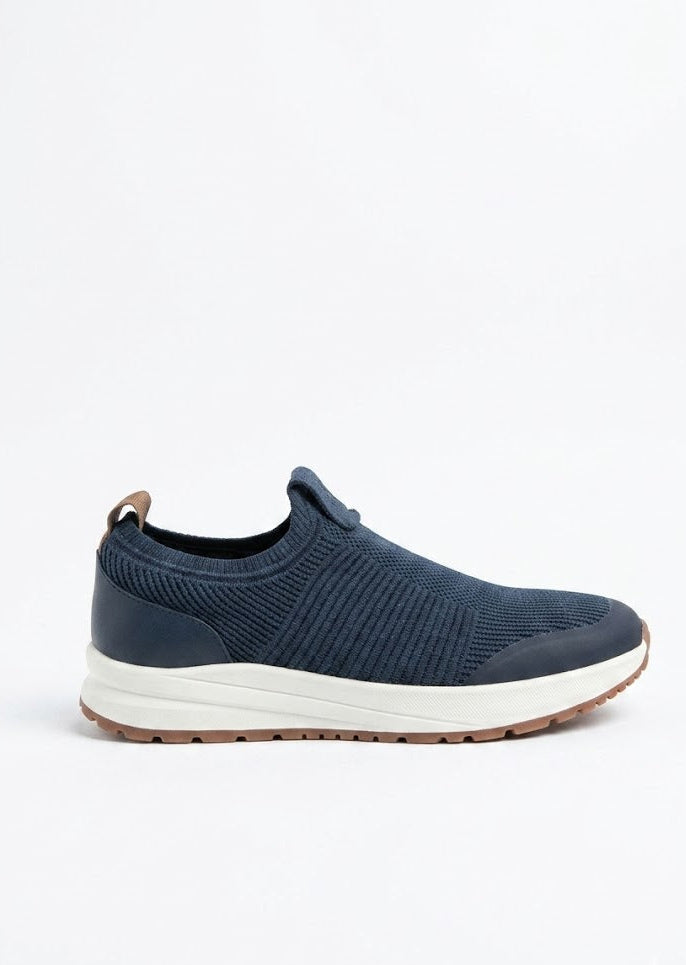 Knitted and Genuine Leather Loafers – Dark Blue