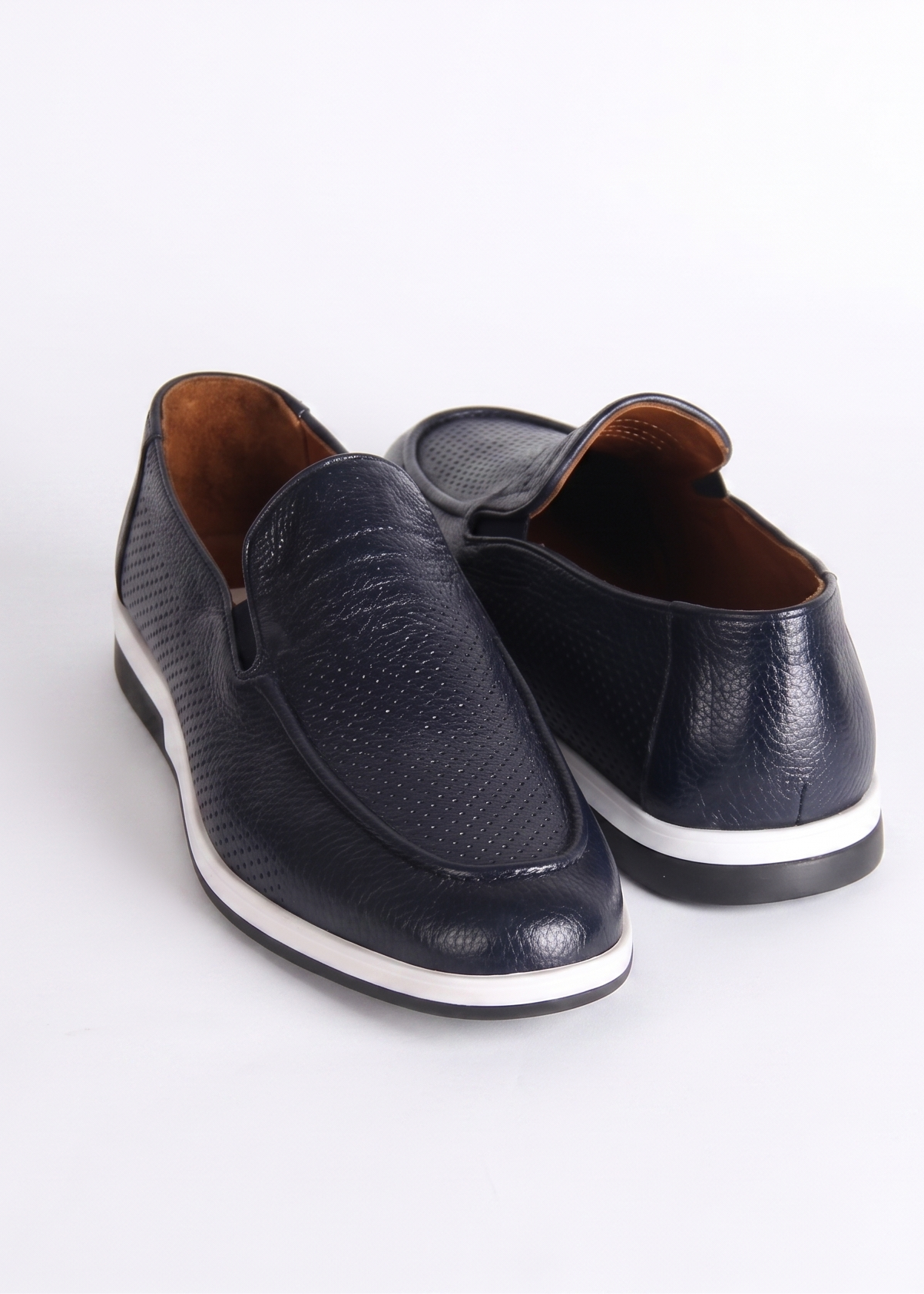 Navy Blue Perforated Leather Loafers