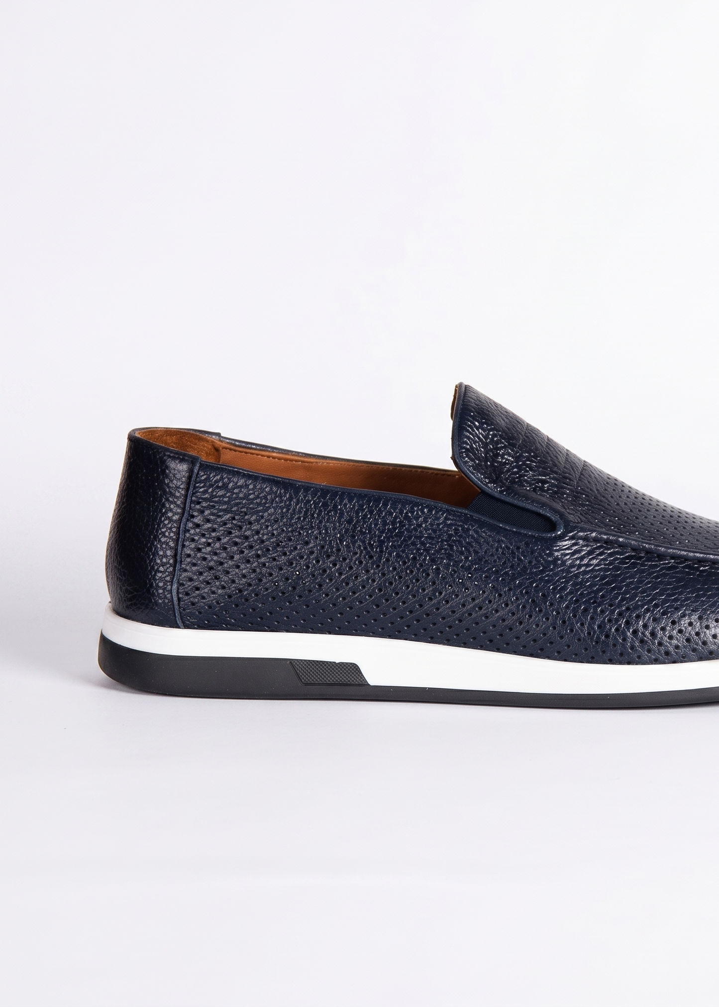Navy Blue Perforated Leather Loafers