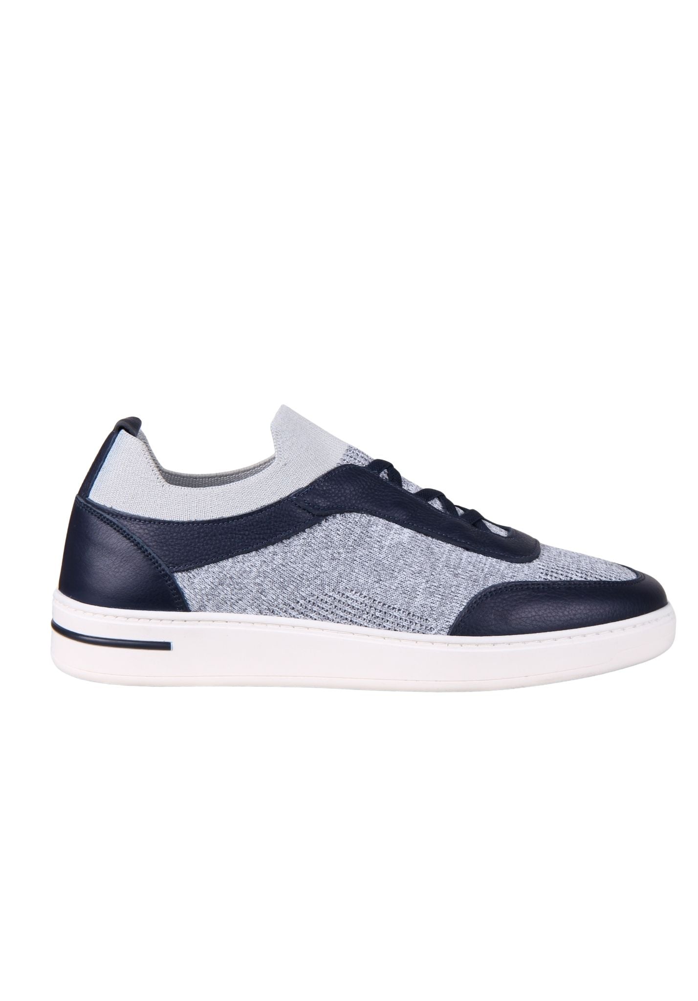 Blue-Grey Leather and Textile Sneakers