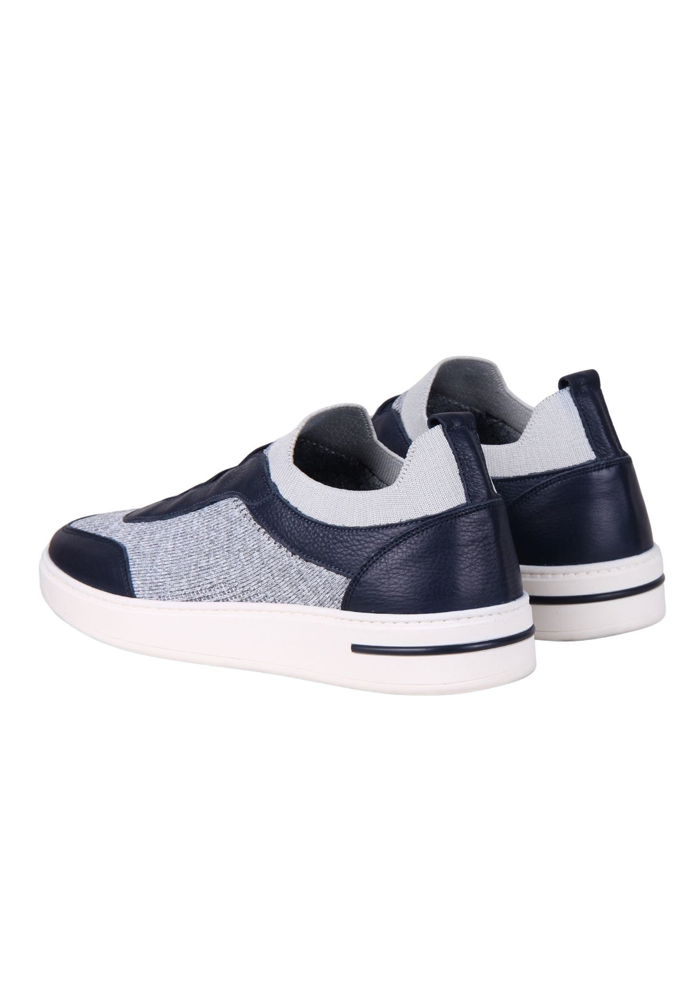 Blue-Grey Leather and Textile Sneakers