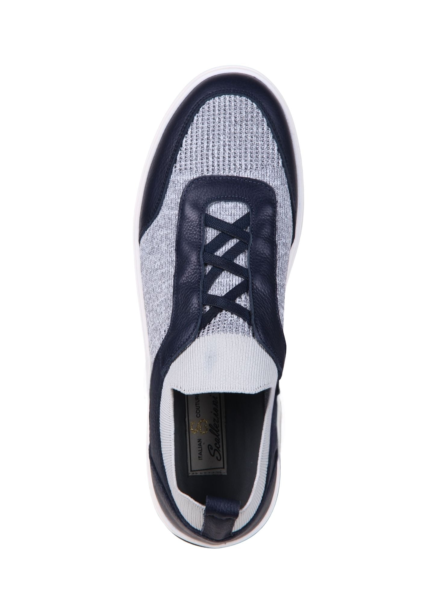 Blue-Grey Leather and Textile Sneakers