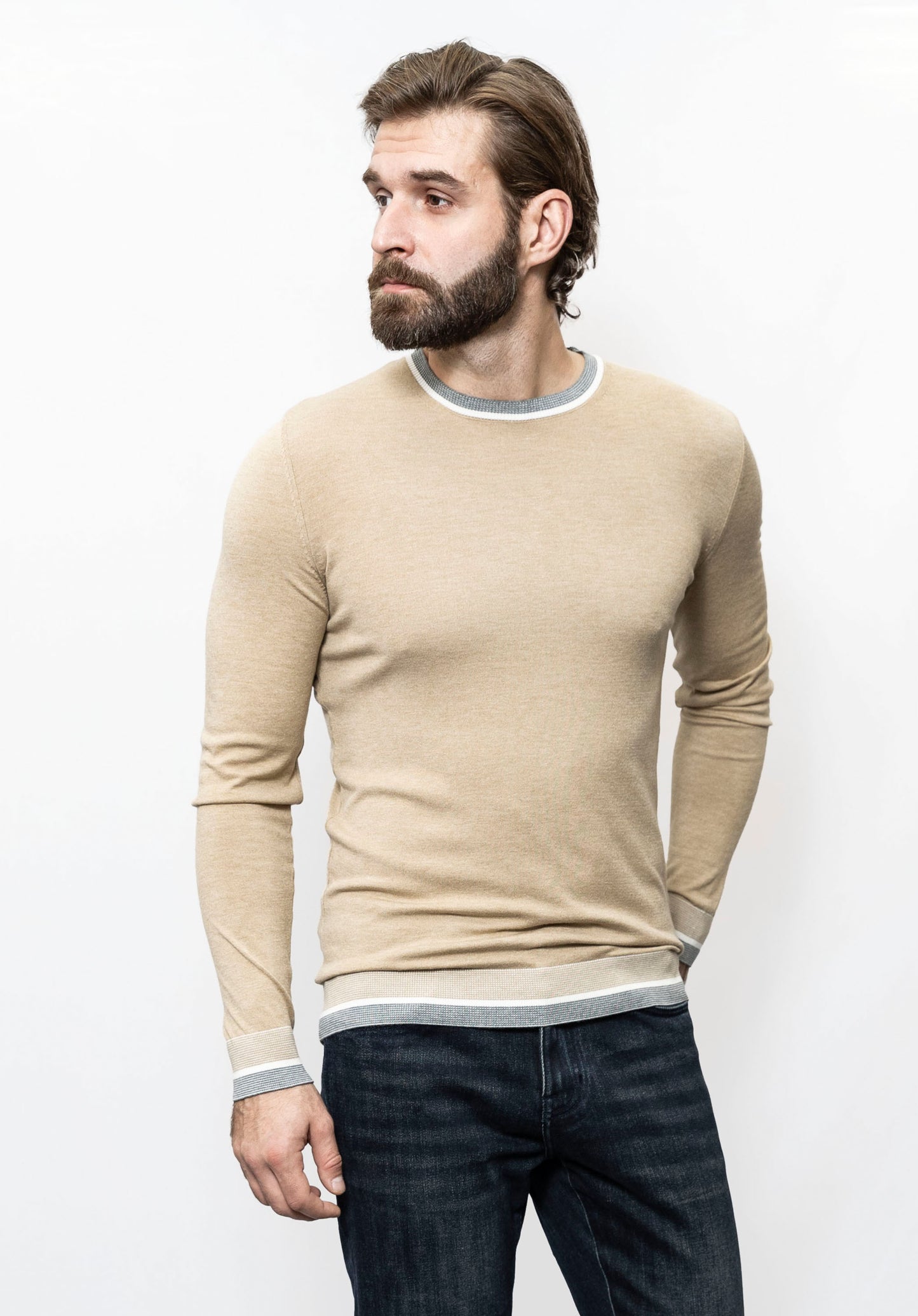 Beige color crew neck jumper