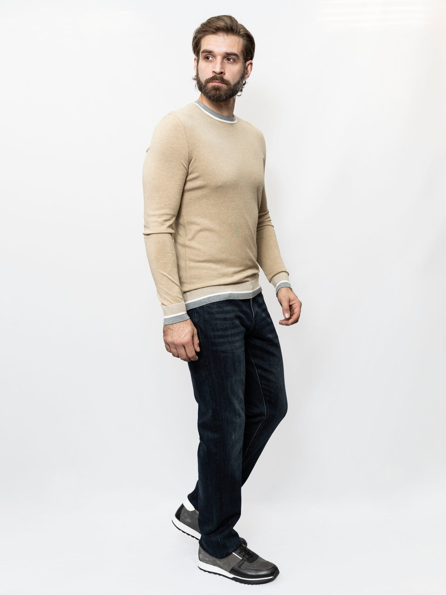 Beige color crew neck jumper