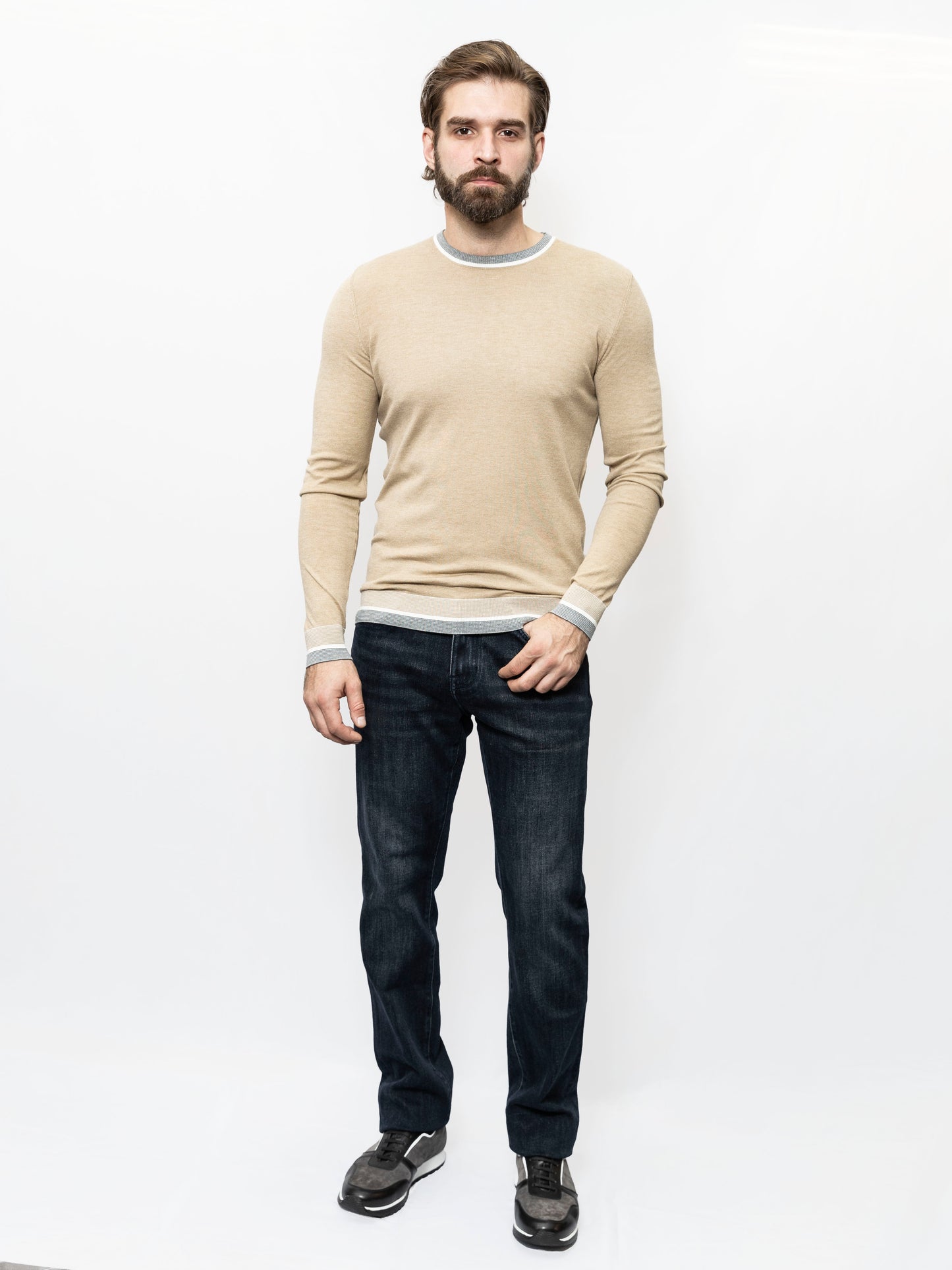 Beige color crew neck jumper
