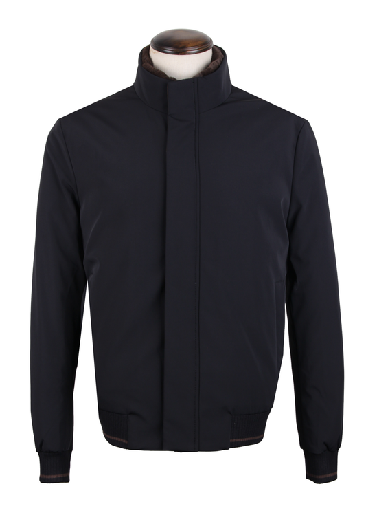 Rabbit Fur-Collar Jacket
