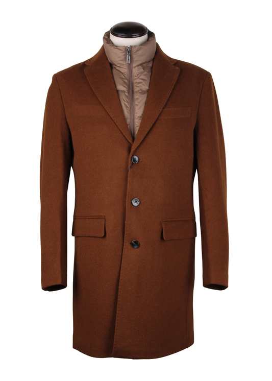 Brown Cashmere Blend with Detachable Down Vest