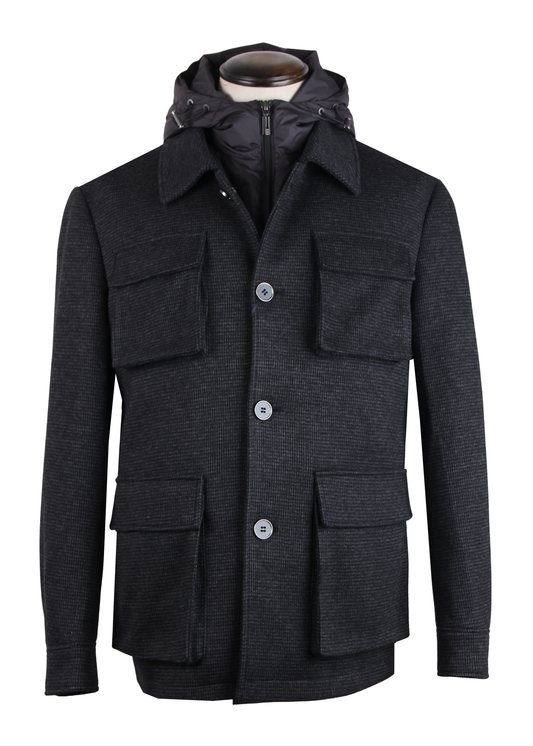 Black Wool Blend Transformer Jacket