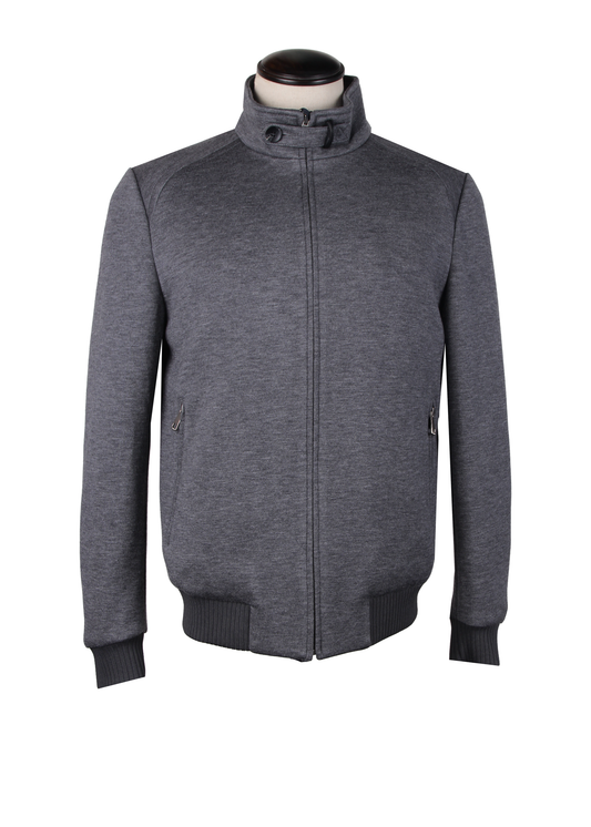 High-Neck Zip Gray Jacket