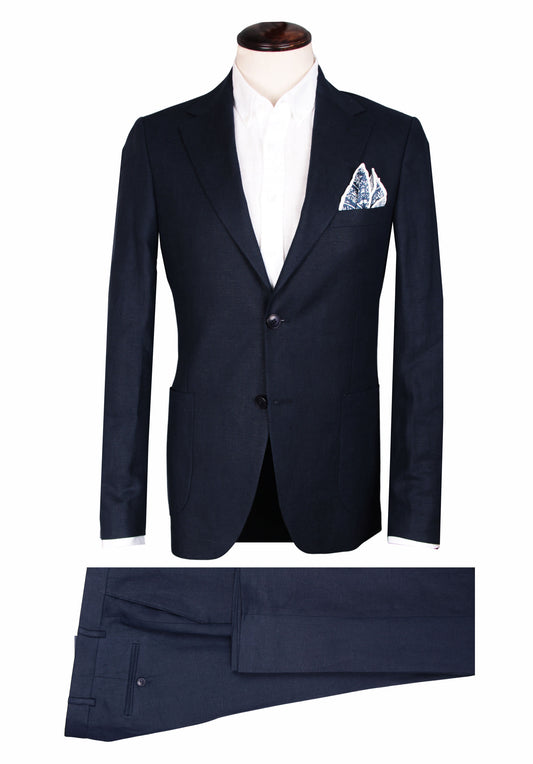 Navy Blue 100% Linen Half-Lined Suit for Men