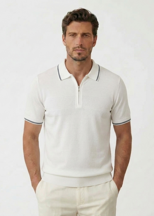 Zip-Up White Polo Shirt