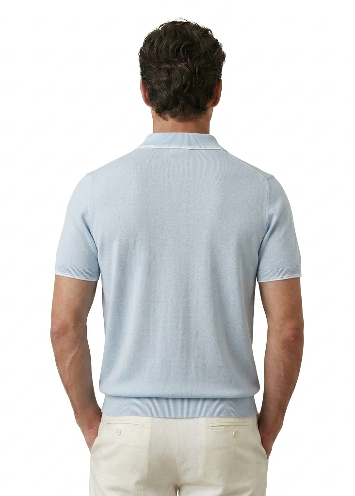 Zip-Up Light Blue Polo Shirt