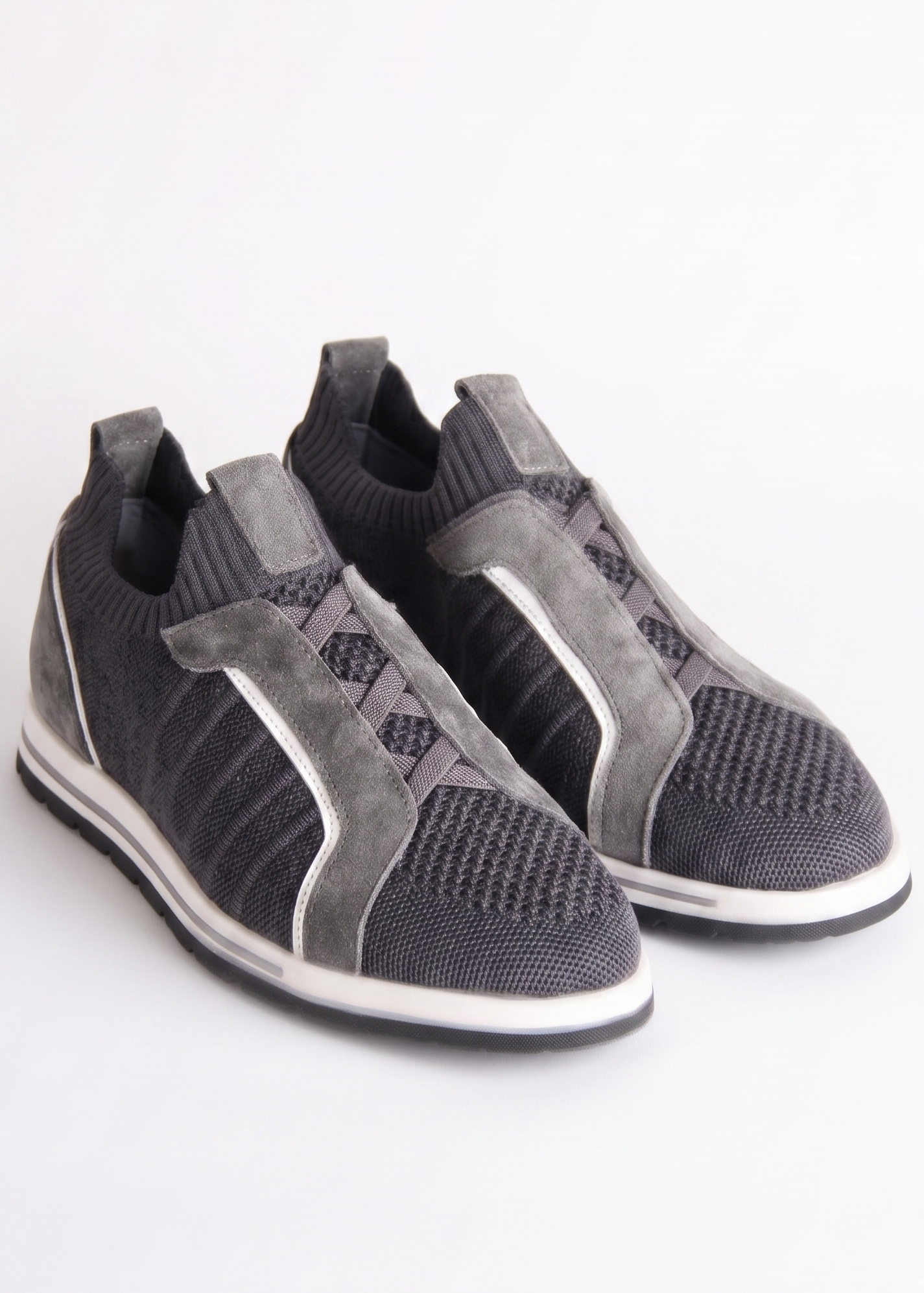 Dark Grey Textile and Nubuck Combined Sneakers
