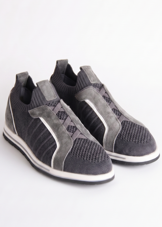 Dark Grey Textile and Nubuck Combined Sneakers