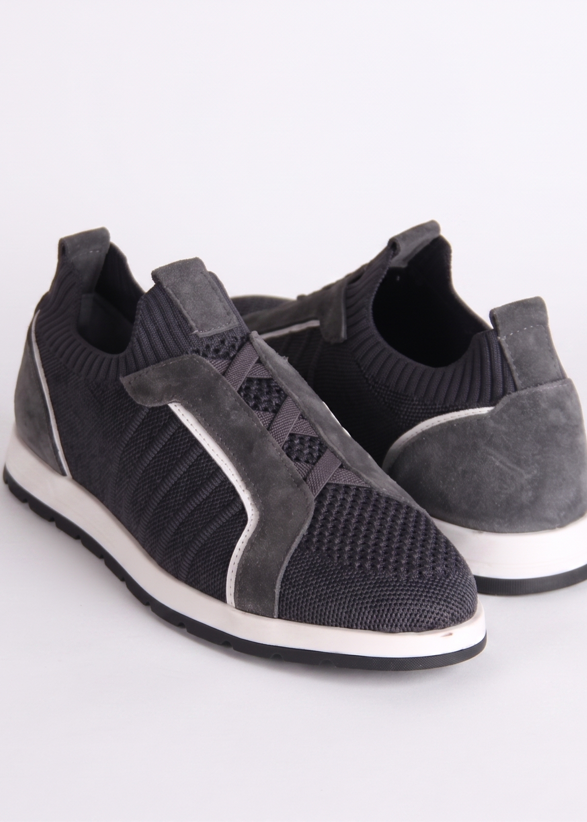 Dark Grey Textile and Nubuck Combined Sneakers