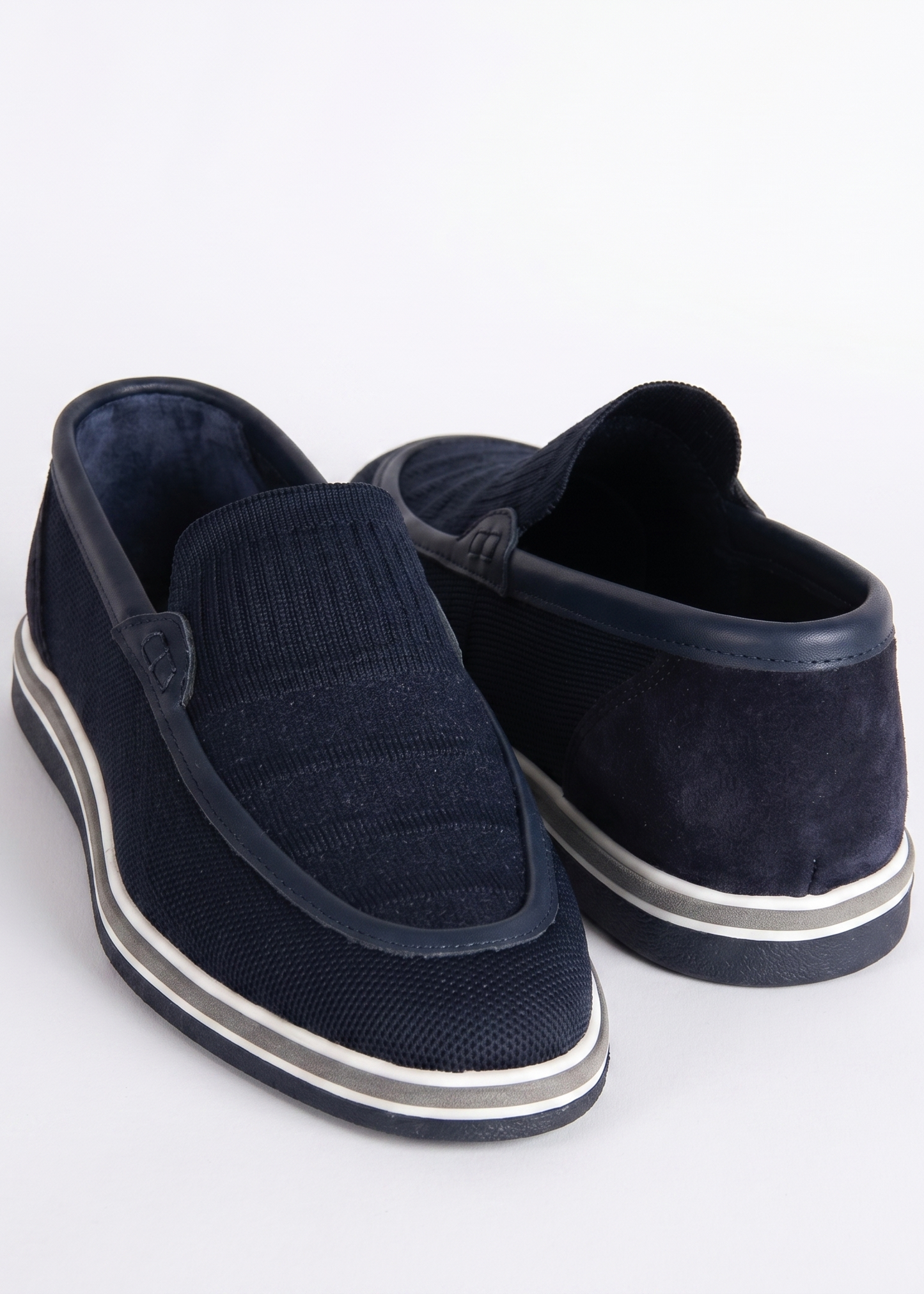 Navy Blue Textile and Leather Loafer