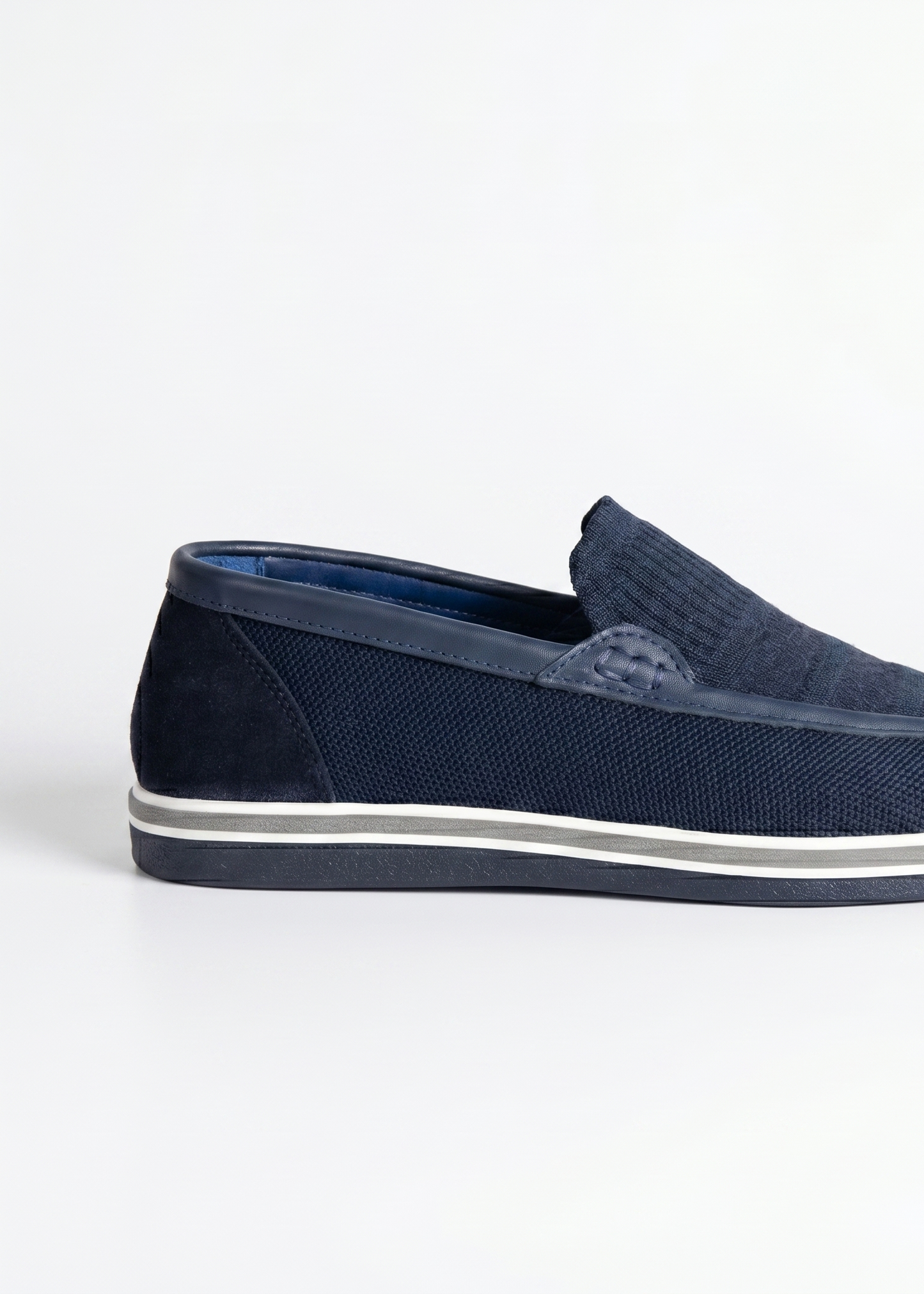 Navy Blue Textile and Leather Loafer
