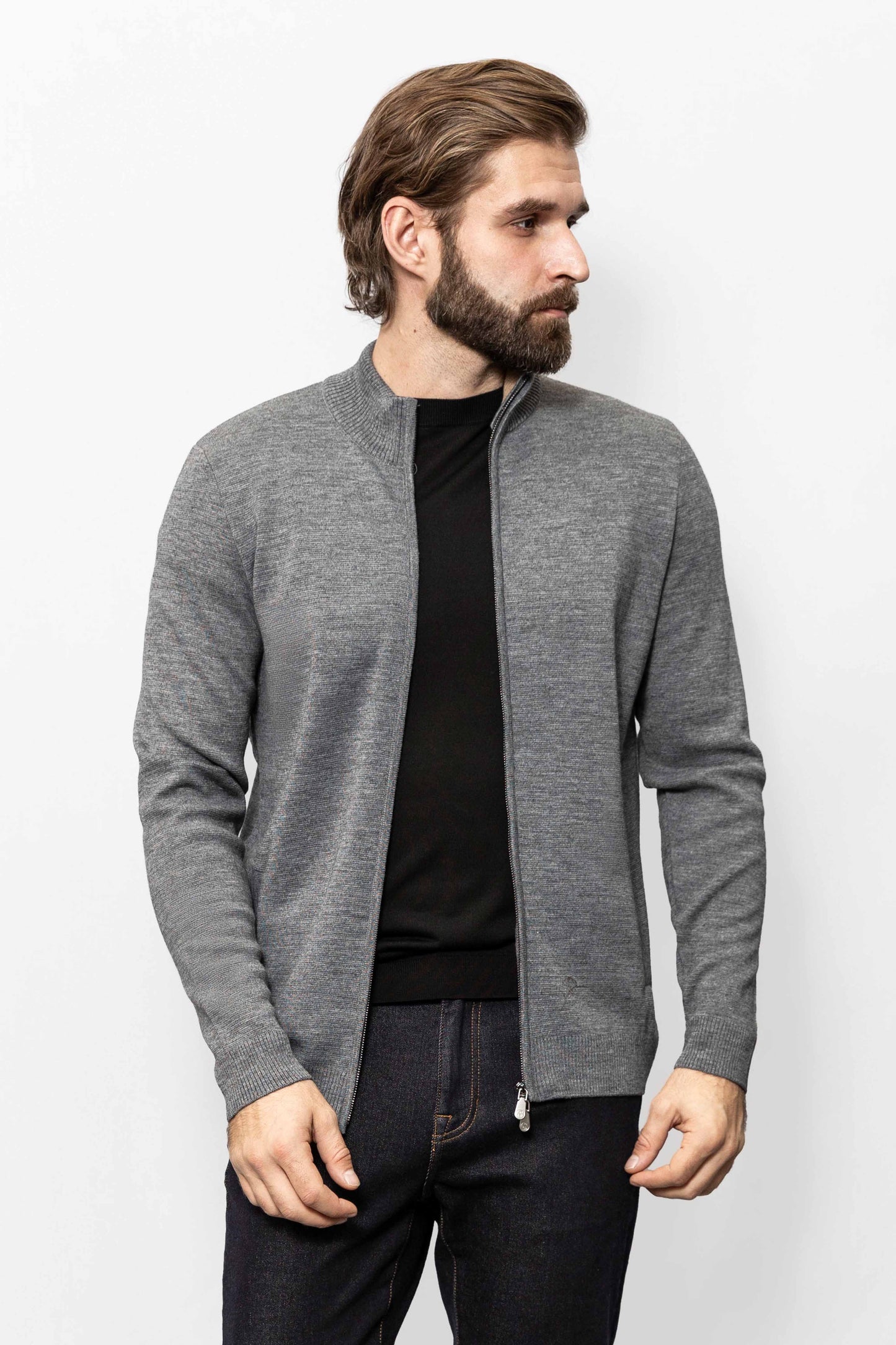 Gray cardigan with a wool blend