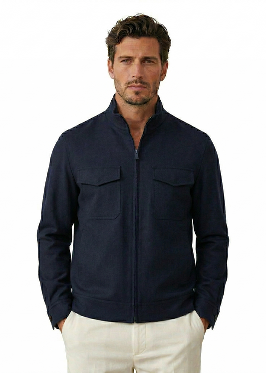 Navy Blue Classic Zip-Up Men's Windbreaker
