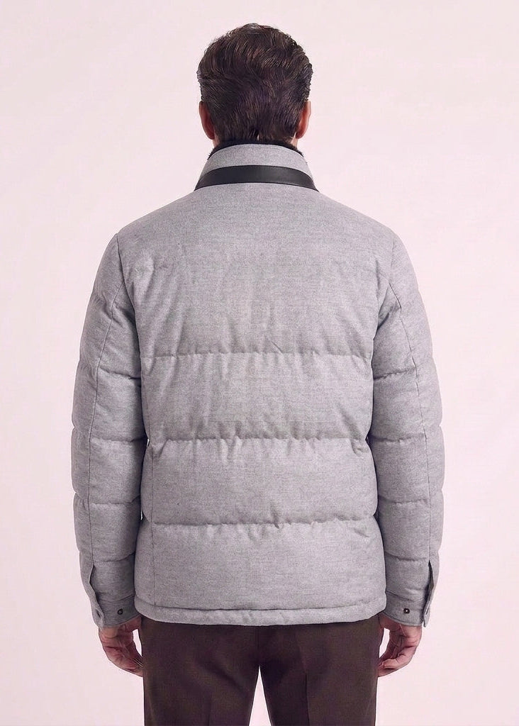 Light Gray Down Jacket with Fur Collar