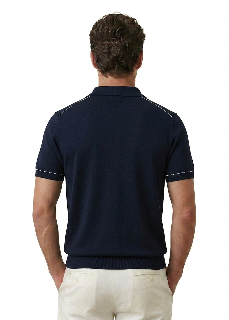 Blue Polo Shirt with Stitch Details