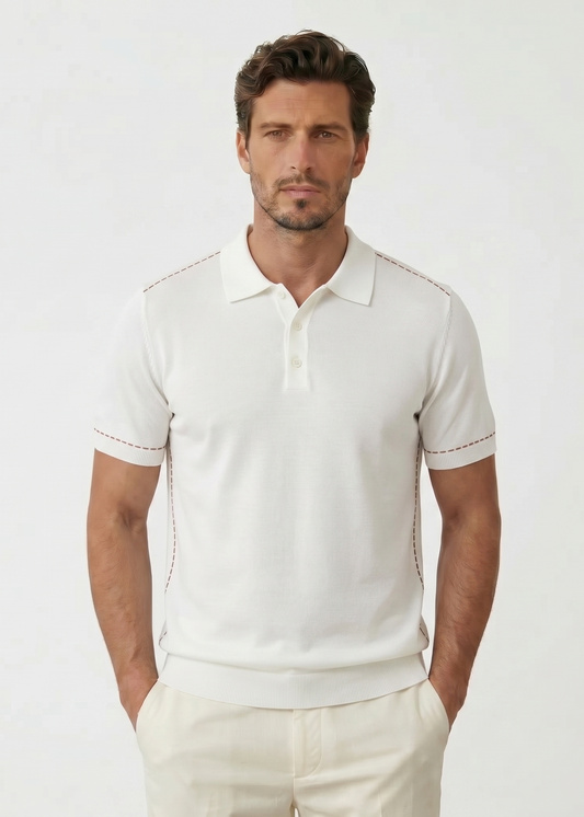 Buttoned Polo Shirt with Stitch Details