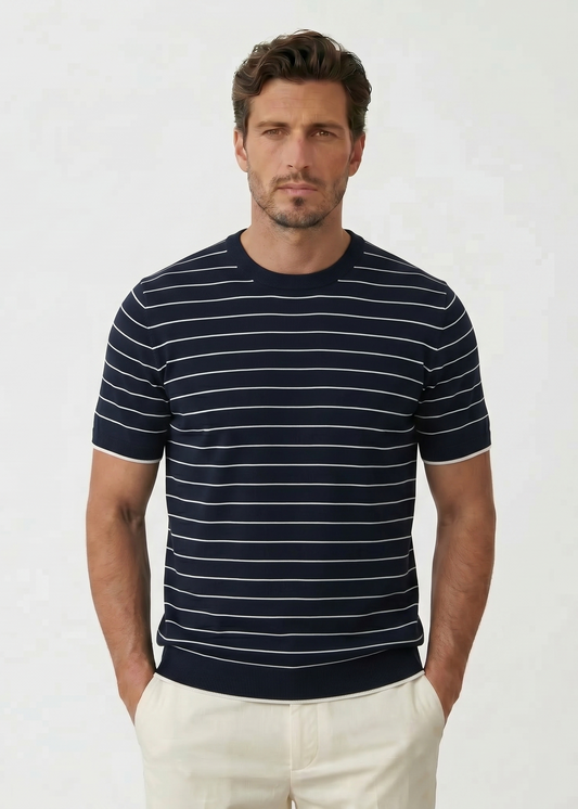 Ağ Zolaqlı Göy Rəngli T-shirt