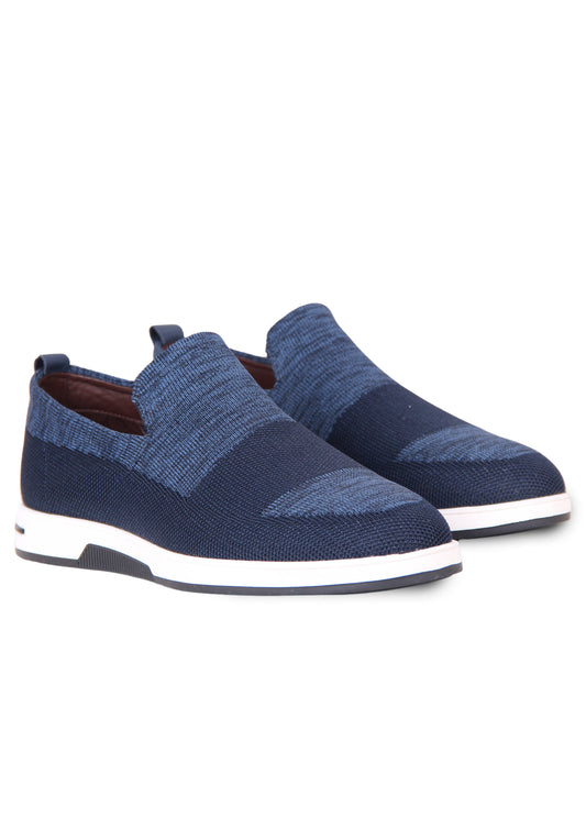 Navy blue slip-on knit shoes