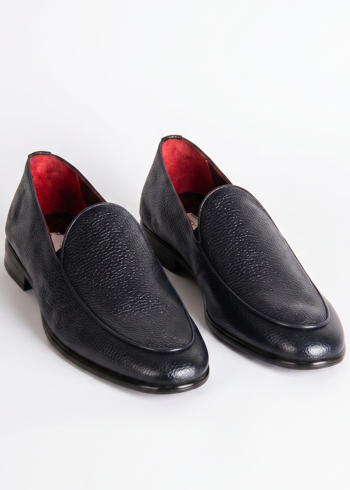 Navy Blue Natural Leather Loafers