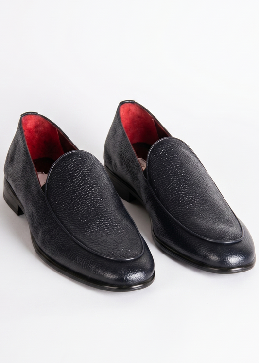 Navy Blue Natural Leather Loafers