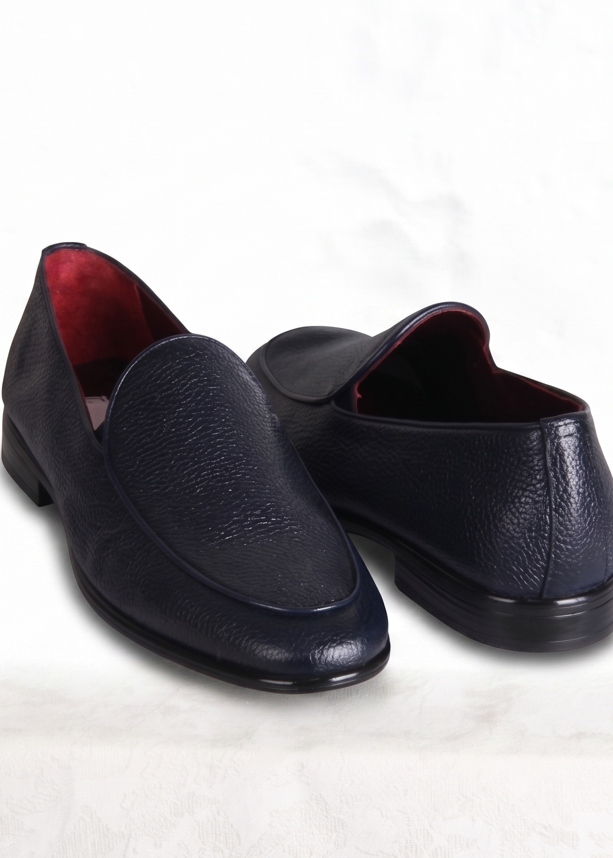 Navy Blue Natural Leather Loafers